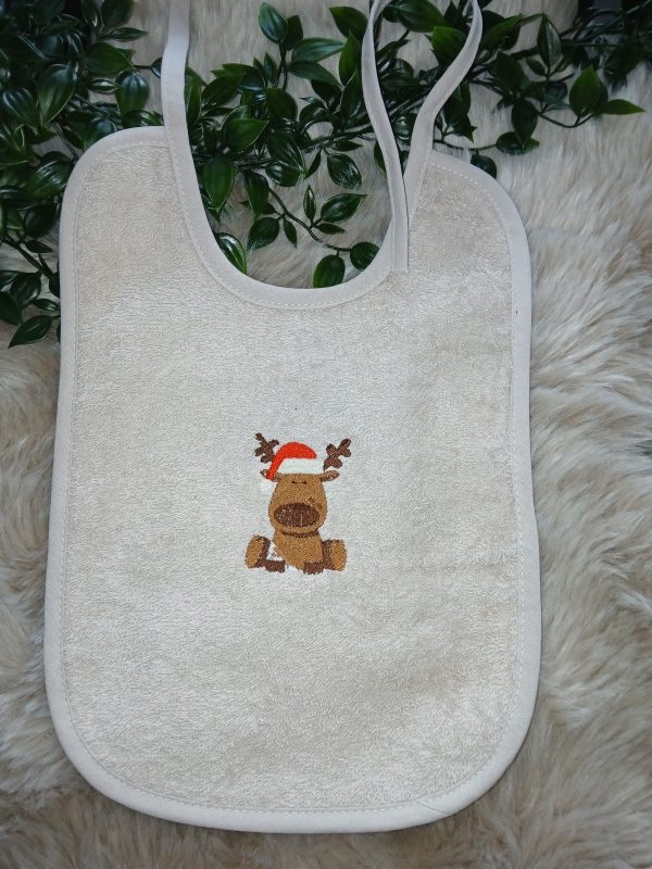 Slabbetje met koordjes : eland met Kerstmuts