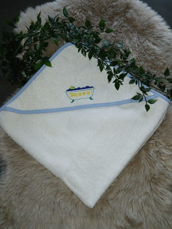 Baby badhanddoek met capuchon white/sky blue : Droog na de lol!