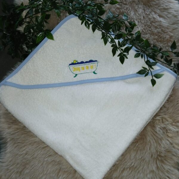 Baby badhanddoek met capuchon white/sky blue : Droog na de lol!