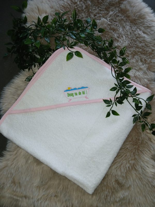 Baby badhanddoek met capuchon white/pink : Droog na de lol!