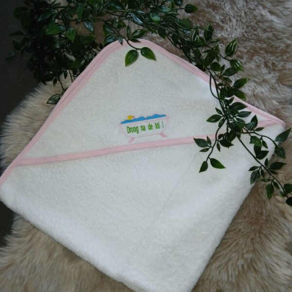 Baby badhanddoek met capuchon white/pink : Droog na de lol!