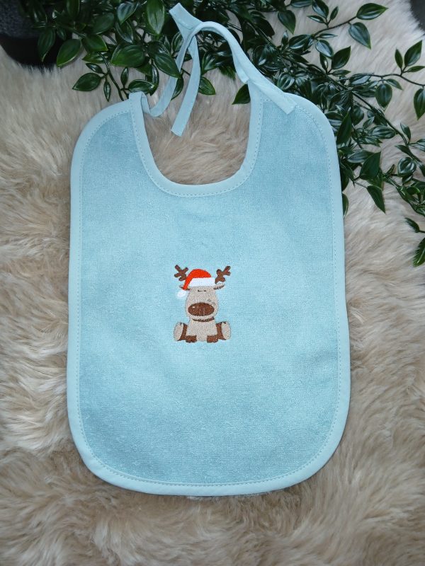 Slabbetje met koordjes : Eland met Kerstmuts.