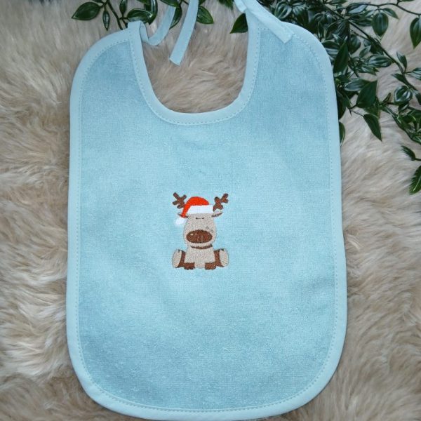 Slabbetje met koordjes : Eland met Kerstmuts.