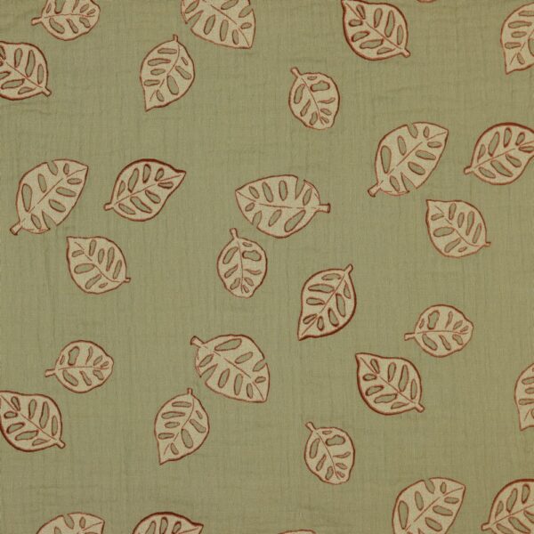 Double gauze Monstera leaves, beige.