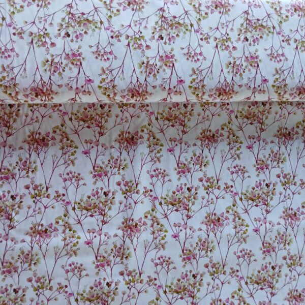 Poplin katoen digital springflowers rose/white.